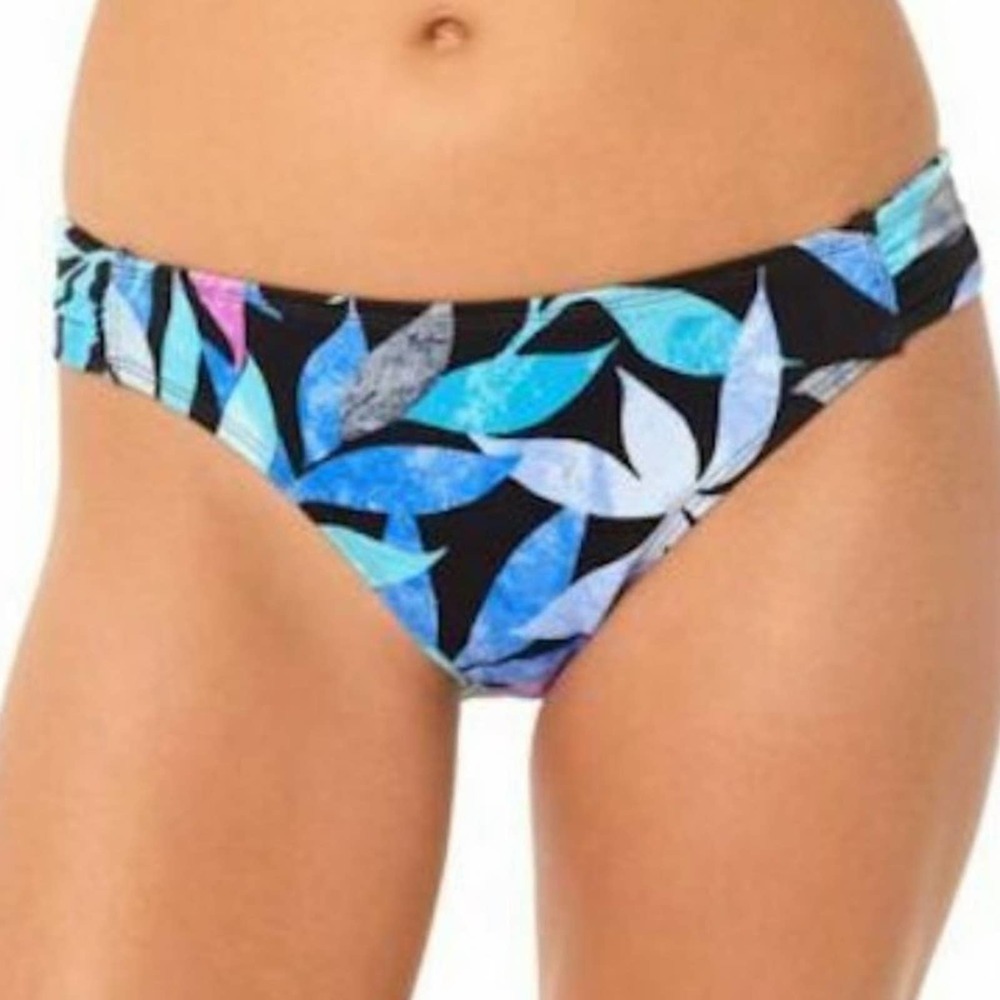 Salt + Cove Women's Black Multi Leaf Print Tropic Like It’s Hot Bikini Bottoms